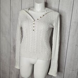 VTG 90s Y2K AEROPOSTALE White Cable Knit Hooded Sweater, sz Large